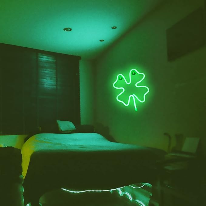 Neon Signs Shamrocks Shaped St. Patrick's Day decorations, Green LED Clover Neon Lights for Wall Decor Battery/USB Operated Night Lights Bar Lamp for Home, Christmas, Halloween, Bedroom Decor - LeafyLoom