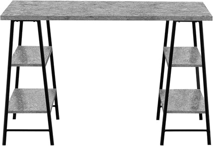 Monarch Specialties 7526 Computer Desk, Home Office, Laptop, Storage Shelves, 48" L, Work, Metal, Laminate, Black, Contemporary, Modern Desk-48 L Grey Stone-Look, 47.25" L x 23.75" W x 30" H - LeafyLoom