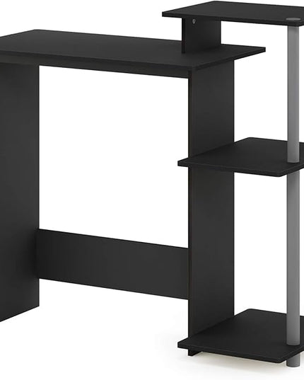 Furinno Efficient Home Laptop Notebook Computer Desk with Square Shelves, Black/Grey - LeafyLoom