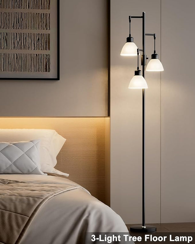 Lightdot 67IN Dimmable (Brightness Adjustable) Tree Floor Lamp, Industrial Standing Lamps with E26 LED Bulbs Included, 3 Lights Black Pole Tall Lamps for Living Room Bedroom Office - LeafyLoom