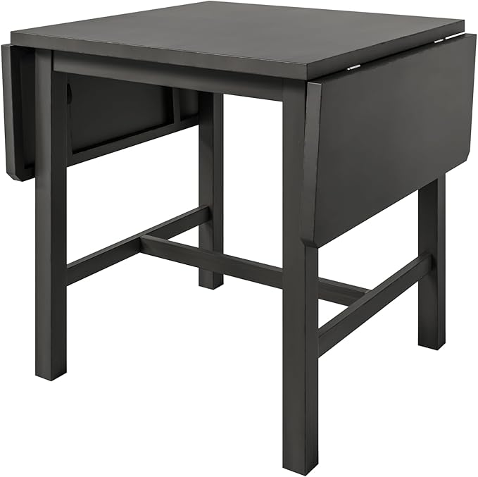 Merax Wood Breakfast Nook Extendable Dining Table Set with 4 Ladder Back Chairs for Small Places, 5-Piece Square Drop Leaf, Gray - LeafyLoom