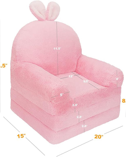 Kids Couch Fold Out Soft Toddler Chairs,Toddler Armrest Chair Bed for Play,Gift for 0-3 Years,Pink Bunny - LeafyLoom