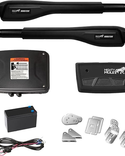 Mighty Mule Gate Opener, Solar and Smart Ready, Heavy Duty Automatic Gate Opener, Gates up to 18ft or 850lb Per Gate Leaf, Dual Gate Opener, MM572W MightyMule