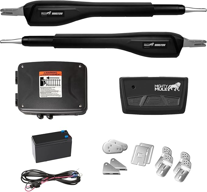 Mighty Mule Gate Opener, Solar and Smart Ready, Heavy Duty Automatic Gate Opener, Gates up to 18ft or 850lb Per Gate Leaf, Dual Gate Opener, MM572W MightyMule