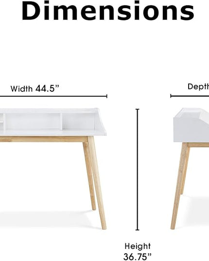 Alton Writing Computer Desk, Laptop PC Workstation, Retro Simple Study Table for Home Office, White - LeafyLoom