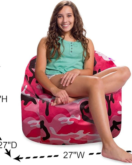 Posh Creations Structured Comfy Bean Bag Chair for Gaming, Reading and Watching TV, Sonoma Lounge, Nylon - Camo Pink and Black - LeafyLoom