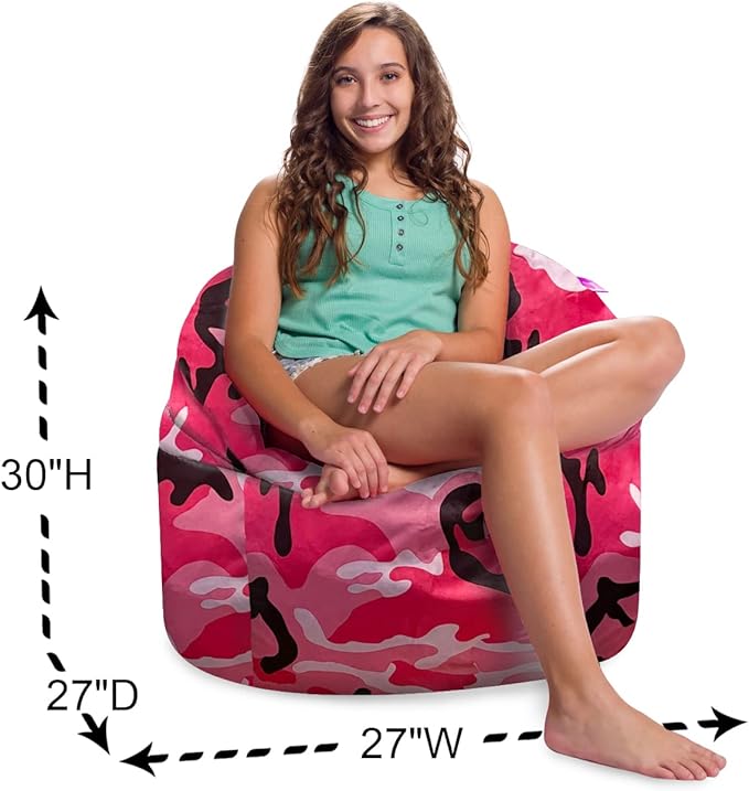 Posh Creations Structured Comfy Bean Bag Chair for Gaming, Reading and Watching TV, Sonoma Lounge, Nylon - Camo Pink and Black - LeafyLoom