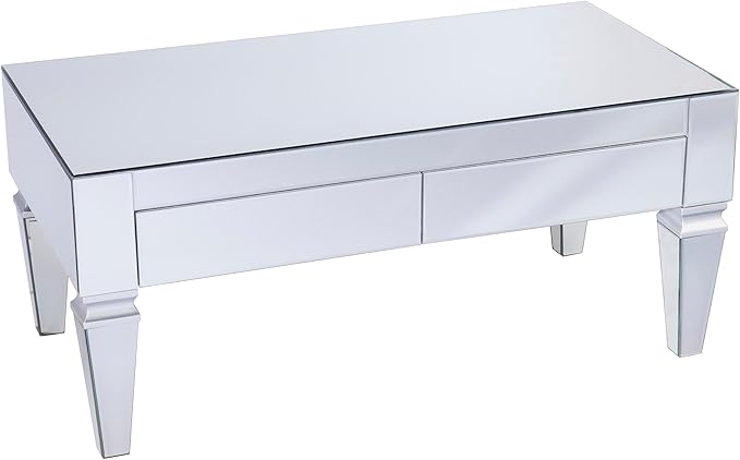 SEI Furniture Darien Contemporary Mirrored Rectangular, Rectangle Coffee Table, Silver - LeafyLoom