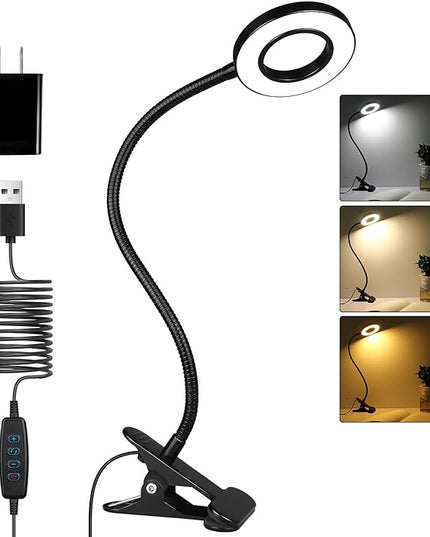iVict Desk Light Clip on Light, 56 LEDs Desk Lamp for Home Office, 3 Modes with 10 Brightness Dimmable Reading Light, Clamp Desk Lamp for Bed Headboard, Craft, Computer, Video Call - LeafyLoom