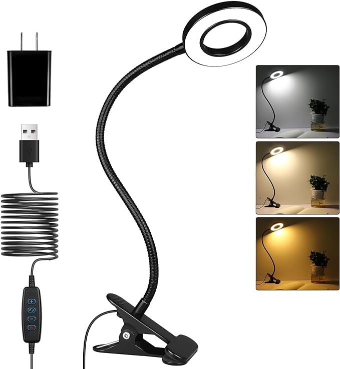 iVict Desk Light Clip on Light, 56 LEDs Desk Lamp for Home Office, 3 Modes with 10 Brightness Dimmable Reading Light, Clamp Desk Lamp for Bed Headboard, Craft, Computer, Video Call - LeafyLoom