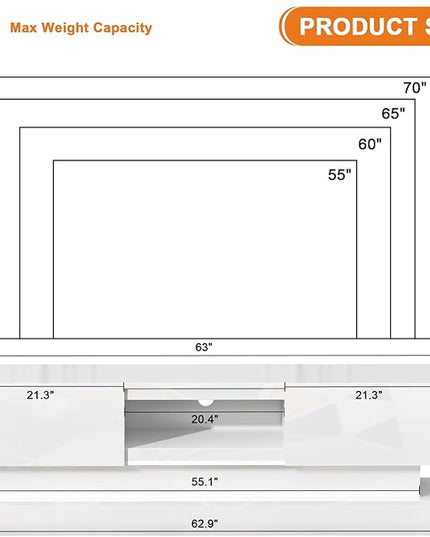 Modern TV Stand Glossy White - TV Console with Led Lights and Storage Drawers for Televisions up to 70 Inchs - Media Entertainment Center for Living Room, Bedroom - LeafyLoom