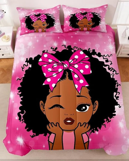 Black Girl Comforter Set Queen for Kids Teens,Black Girl Magic Bedding Set,African American Girl Inspirational Quotes Comforter Set,Black Princess Bed Bedroom Set - LeafyLoom