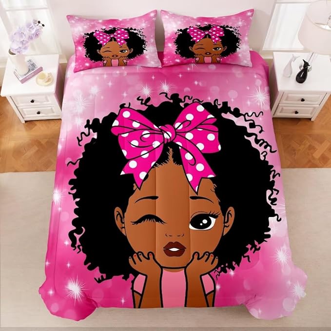 Black Girl Comforter Set Twin for Kids Teens,Black Girl Magic Bedding Set,African American Girl Inspirational Quotes Comforter Set,Black Princess Bed Bedroom Set - LeafyLoom
