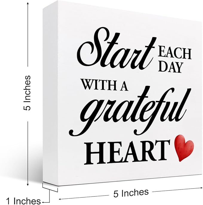 Start Each Day with a Grateful Heart Wood Block Sign Desk Decor,Grateful Table Sign Wooden Box Plaque Sign Desk Decor for Home College Office Shelf Table Decor Decorations - LeafyLoom