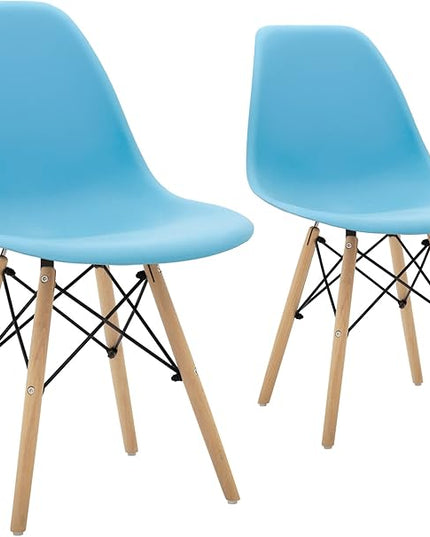 CangLong Modern Mid-Century Side Chair Dining Chair with Natural Wood Legs for Kitchen, Living, Dining Room, Set of 2, Blue - LeafyLoom