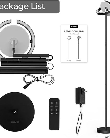 FIMEI Modern Floor Lamp, LED Bright Standing Lamp, Unique Rotatable Ring Design, Eye-Protecting Stepless Dimming, 3000K-6000K Color Temperatures, Touch/Remote Control, for Living Room Bedroom Office - LeafyLoom