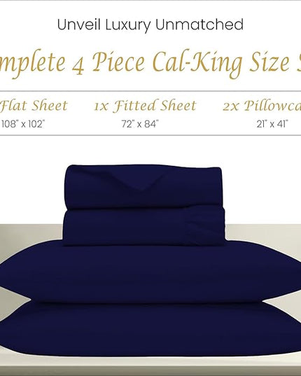 1000 Thread Count 100% Egyptian Cotton Sheets Set, California King Size Sateen Bed Sheet, 4 Piece Bed Sheet Sets, Long Staple, 18 Inches Deep Pocket, All Season, Bedding Soft Breathable, Navy Blue - LeafyLoom
