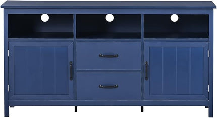 57 Inch TV Stand, Modern Television Stands with 2 Doors, 2 Drawers and Open Style Cabinet, Entertainment Center/Sideboard with Ample Storage Space for Living Room and bedroom, Navy - LeafyLoom