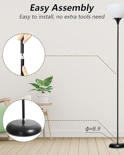 Standing Lamp, Led Floor Lamps for Living Room, Drop-resistant White Lampshade, Rotary Switch, Industrial Metal Tall Lamp for Living Room Bedroom Study Office kid’s room - LeafyLoom
