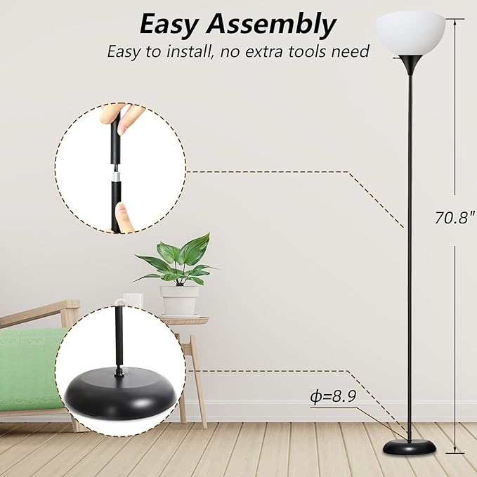 Standing Lamp, Led Floor Lamps for Living Room, Drop-resistant White Lampshade, Rotary Switch, Industrial Metal Tall Lamp for Living Room Bedroom Study Office kid’s room - LeafyLoom