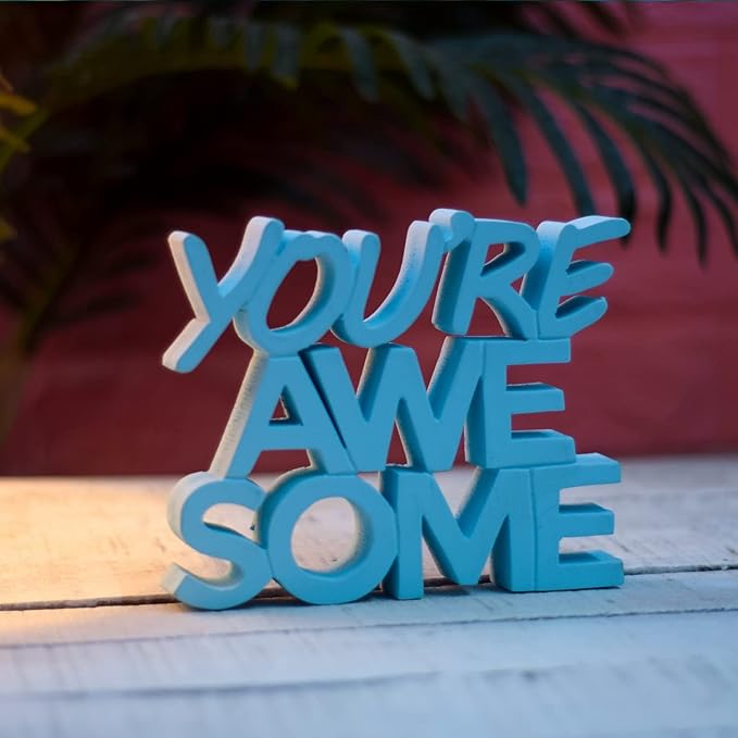 You are Awesome Blue Fancy Showpiece - Creative Home Décor for Kids' Rooms and Study Tables for Students (6.5 x 5.60 inch) - Engineered Wood Decorative Item - LeafyLoom