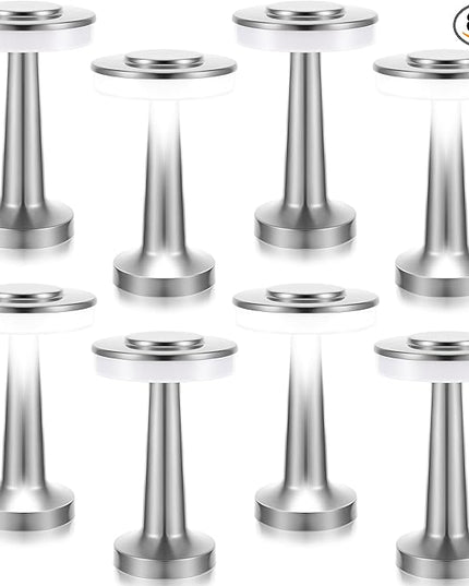 Set of 8 LED Portable Cordless Table Lamp with Touch Sensor 3 Color Stepless Dimming Rechargeable Battery up to 15 Hours Cordless Lamp Table Light Wireless Lamp for Kids Nursery (Silver) - LeafyLoom