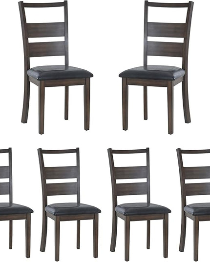 COLAMY Upholstered Dining Chairs Set of 6, PU Leather Dining Room Kitchen Side Chair with Ladder High Back and Adjustable Foot Pegs - Dark Brown - LeafyLoom