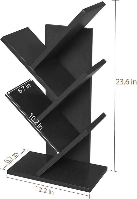 Topfurny Tree Bookshelf, 4-Tier Book Storage Organizer Shelves Floor Standing Bookcase, Wood Storage Rack for Office Home School Shelf Display for Cd/Magazine/Book -Black - LeafyLoom