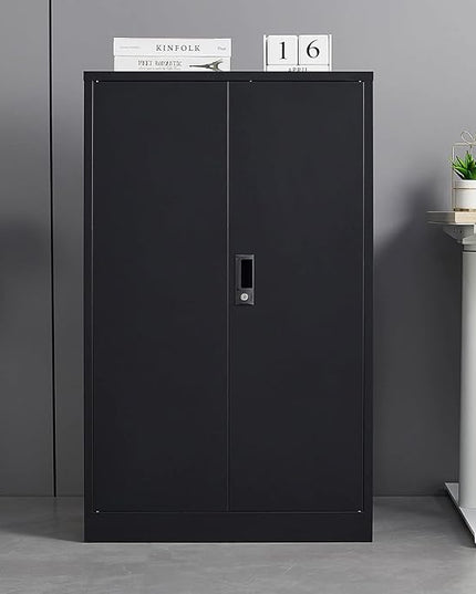 41.97" Metal Storage Doors and Adjustable Shelf,Folding Filing Cabinets w/Solid Steel Tube Locking Shaft,for Home Office,School,Garage,Black - LeafyLoom