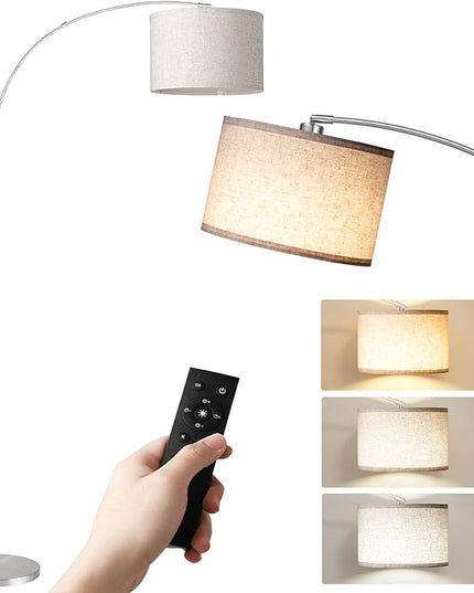 SUNMORY Arc Floor Lamp with Remote,Modern Floor Lamp with Stepless Dimmable Bulb,75″Height Tall Lamp for Living Room with Hanging Drum Shade and Weighted Base.Mid Century Standing Lamp for Bedroom. - LeafyLoom