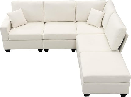 90" Sectional Couch, 5-Seat Modular Sectional Sofa with Convertible Ottoman, L-Shape Corner Sofa Set with 2 Pillows for Living Room, Apartment, Office - LeafyLoom