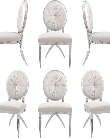 ACEDÉCOR Dining Chairs, White Velvet Dining Room Chairs with Silver Mirrored Legs, Glam White Kitchen Chairs for Dining Room, Kitchen, Living Room (Set of 6) - LeafyLoom