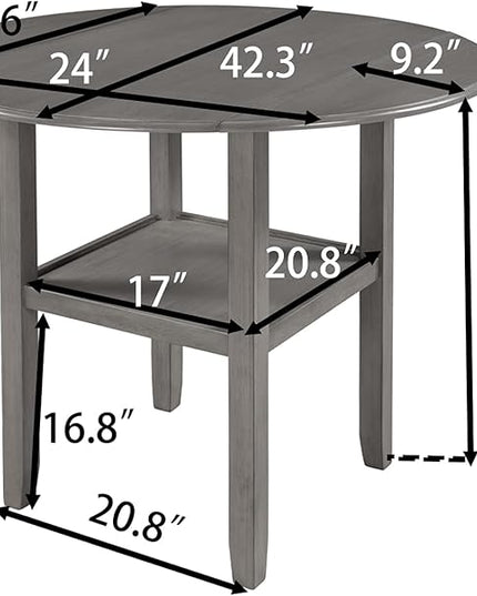 NicBex Dining Table Contemporary Kitchen Table Farmhouse Rustic Round Counter Height Kitchen Dining Table with Drop Leaf and One Shelf for Small Places Round Dining Table, Easy Assembly, Gray - LeafyLoom