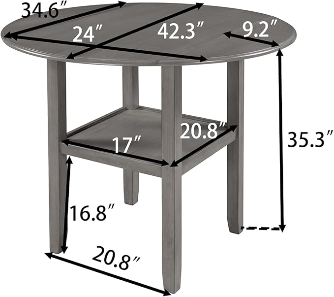 NicBex Dining Table Contemporary Kitchen Table Farmhouse Rustic Round Counter Height Kitchen Dining Table with Drop Leaf and One Shelf for Small Places Round Dining Table, Easy Assembly, Gray - LeafyLoom
