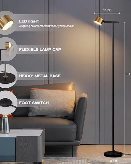 Floor Lamps for Living Room, 3 Color Temperatures Minimalist Floor Lamp with Flexible Lamp Cap,Modern Tall Floor Lamp for Bedroom, Foot Switch, Standing Reading Lamp for Office Working - LeafyLoom