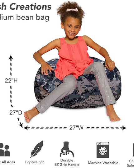 Posh Creations Bean Bag Chair for Kids, Teens, and Adults Includes Removable and Machine Washable Cover, Soft Nylon - Camo Digital, 27in - Medium - LeafyLoom