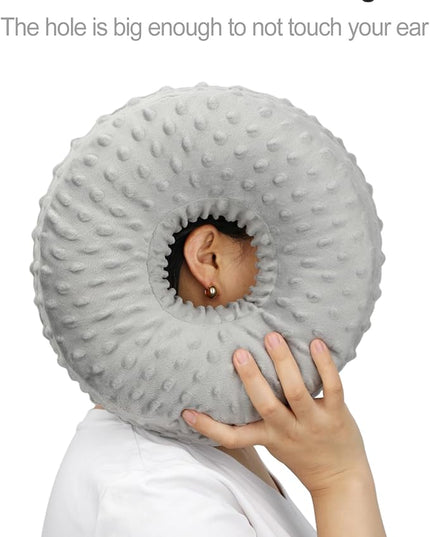Washable Ear Piercing Pillow with Removable Pillowcase Donut Pillows Hole for Ear Pain Relief CNH Sleeping Pressure Sore Side Sleepers Ear Guard Protector, Minky Dot Gray Cover - LeafyLoom