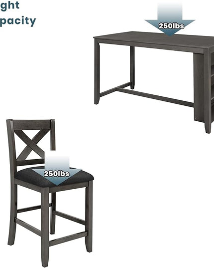 Farmhouse Style Counter Height Rustic 4 Chairs, Long-Lasting Solid Rubber Wooden Bar, Easy Assembly, Room, Kitchen, 5 Piece Dining Table Set, Gray 10 - LeafyLoom
