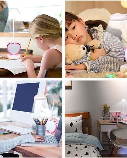 LED Desk Lamp, Cute Pink Desk Lamp with USB Charging Port/Pen Holder and Phone Stand, Touch Control Reading Lamp with 2 Color Modes,Eye-Caring Study Table Lamp for Kids Girls College Dorm Bedroom - LeafyLoom