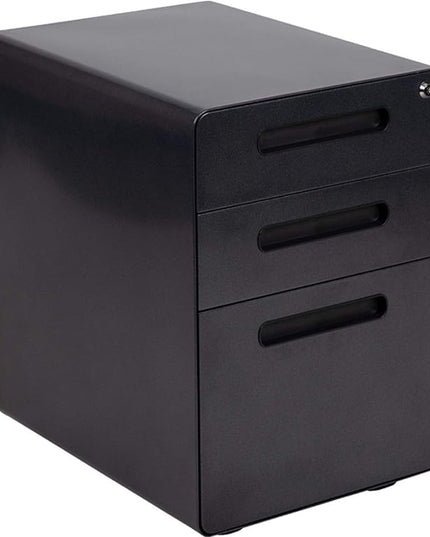 Flash Furniture Wren Ergonomic 3-Drawer Mobile Locking Filing Cabinet with Anti-Tilt Mechanism and Hanging Drawer for Legal & Letter Files, Black - LeafyLoom