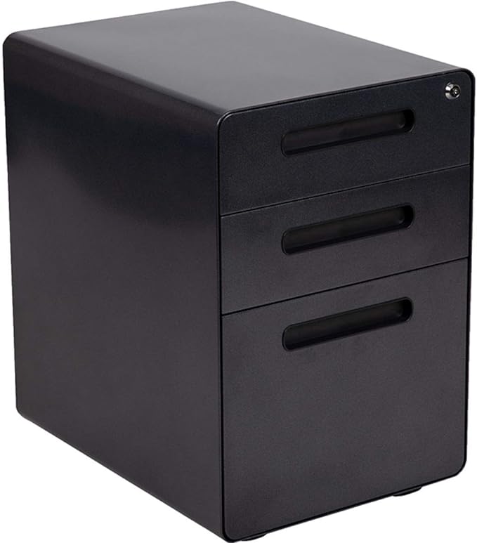 Flash Furniture Wren Ergonomic 3-Drawer Mobile Locking Filing Cabinet with Anti-Tilt Mechanism and Hanging Drawer for Legal & Letter Files, Black - LeafyLoom