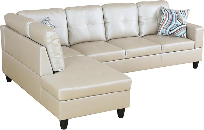 L Shaped Sofa with Ottoman Modern Sectional Living Room, Bedroom, Office, L Couch Glistening White - LeafyLoom