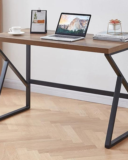 HSH Minimalist PC Desk, Industrial Home Office Desk, Sturdy Wood and Metal Desk, Rustic Vintage Oak 55 Inch Work Study Writing Desks Computer Table for Living Room Bedroom - LeafyLoom