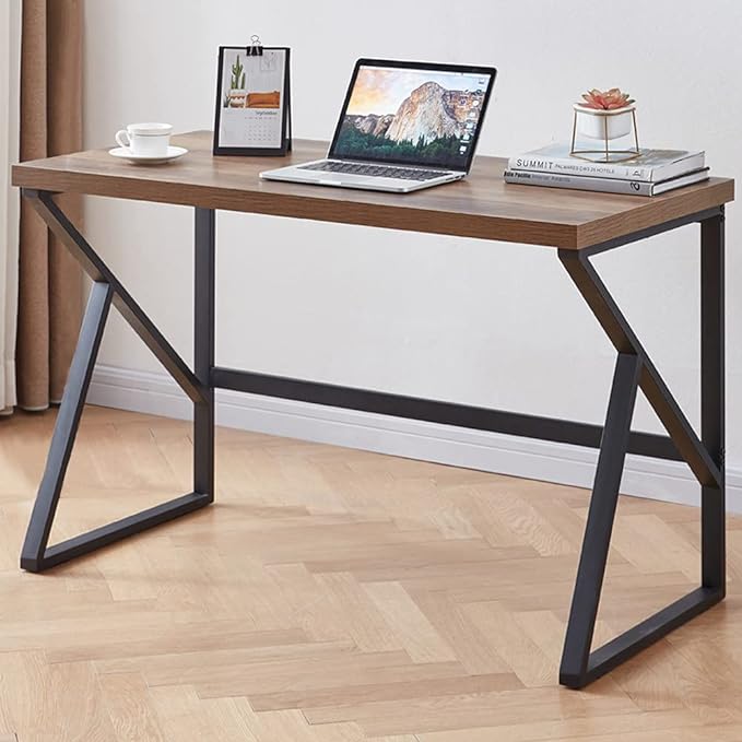 HSH Minimalist PC Desk, Industrial Home Office Desk, Sturdy Wood and Metal Desk, Rustic Vintage Oak 55 Inch Work Study Writing Desks Computer Table for Living Room Bedroom - LeafyLoom