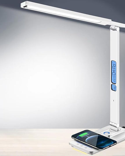 AFROG 5th Gen Multifunctional LED Desk Lamp with USB Charging Port,1800Lux Super Bright,5 Lighting Mode,7 Brightness, Touch Control, Auto Timer, 12W Office Table Lamp - LeafyLoom