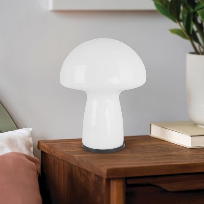 Mushroom Lamp,Glass Table Bedside Lamps,Translucent Vintage Style Striped Small Night Mushroom Decor Light for Ambient,Kids,Bedroom,Living,Gift (milk white) - LeafyLoom