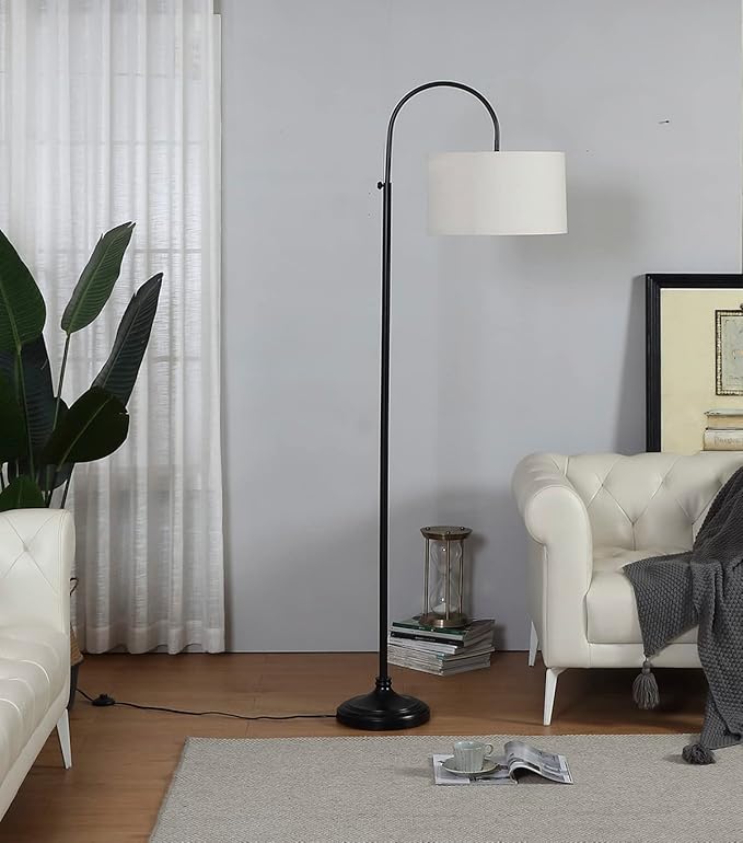 Brightech Nora Bright Arc Tall Lamp, Contemporary LED Floor Lamp, Standing Lamp for Living Rooms & Offices, Mid-Century Modern Standing Lamp with Heavy Base for Bedroom - Black - LeafyLoom