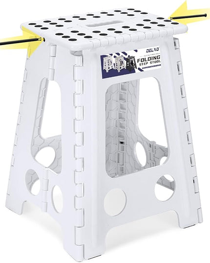 Delxo 17.5 Inch Folding Step Stool, Heavy Duty Foldable Stool for Adults,Premium Portable Collapsible Plastic Step Stool,Non Slip Folding Stools for Kitchen Bathroom Bedroom Up to 400LBS,(White 1PC) - LeafyLoom
