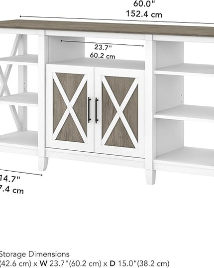 Bush KWV160G2W-03 Key West Tall TV Stand, Shiplap Gray/Pure White, Screens up to 65-Inch - LeafyLoom