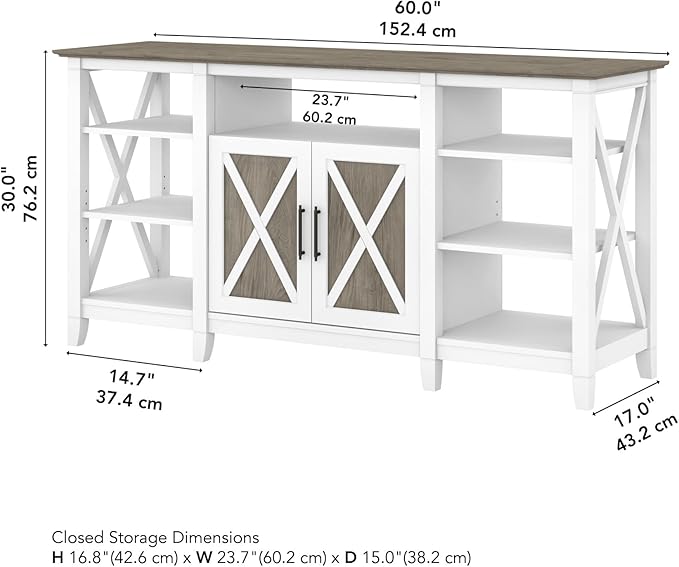 Bush KWV160G2W-03 Key West Tall TV Stand, Shiplap Gray/Pure White, Screens up to 65-Inch - LeafyLoom
